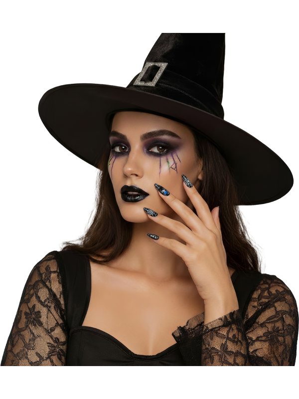 Faux ongles araignée longs noirs pour Halloween