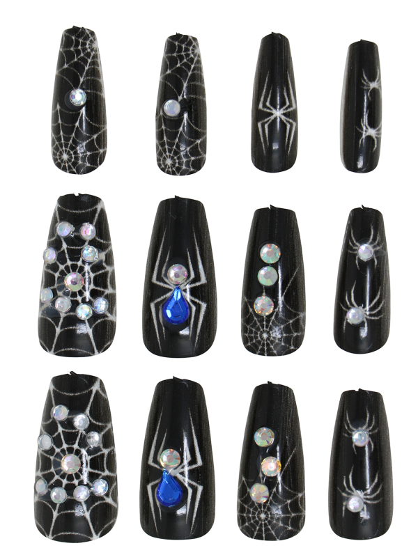 Lot de faux ongles araignée noirs avec colle
