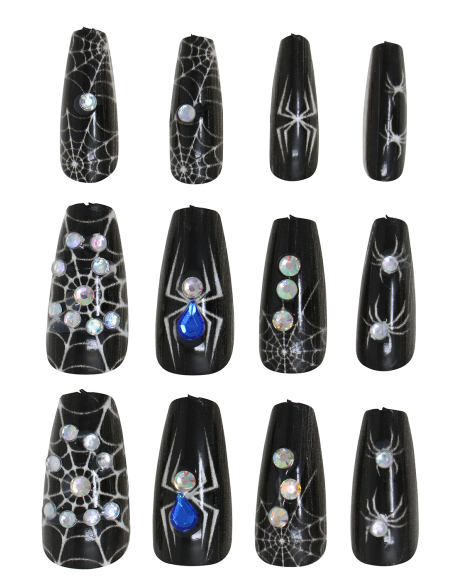 Lot de faux ongles araignée noirs avec colle
