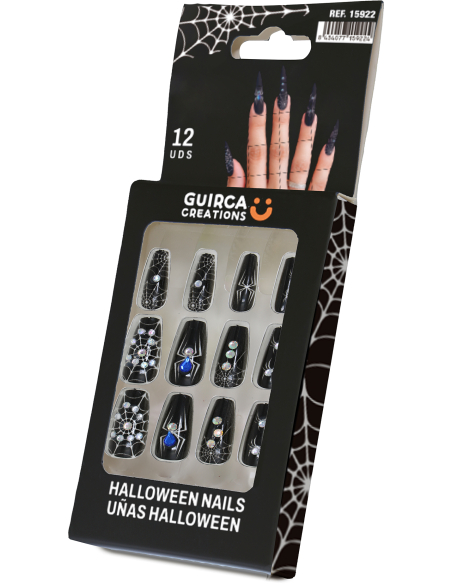 Faux ongles noirs motif araignée et toile