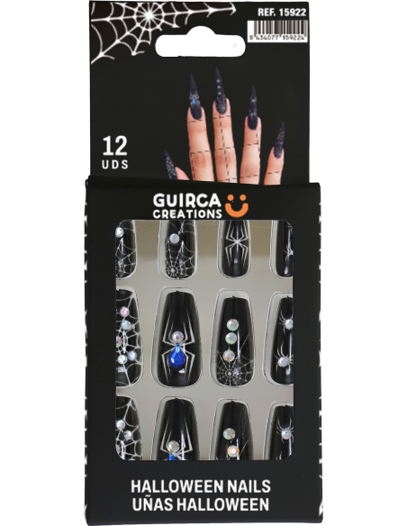 Faux ongles araignée noirs avec détails irisés
