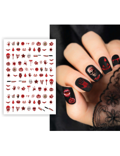 Feuille de stickers pour ongles Halloween noirs et rouges