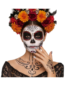 Faux ongles Catrina multicolores avec crânes et roses 2