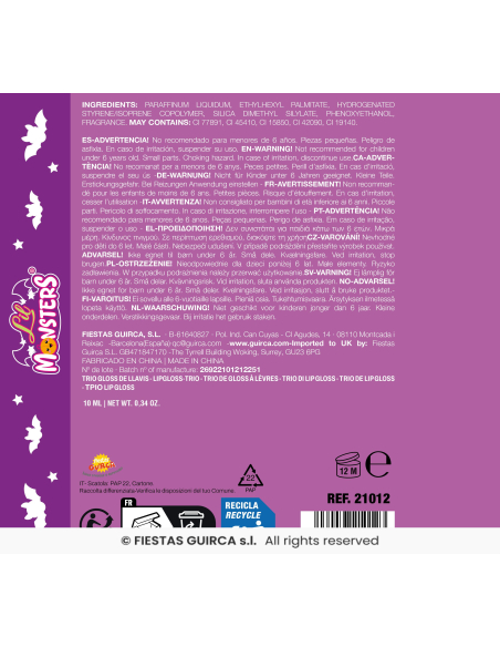 Trio de gloss à lèvres Halloween enfant Lil Monsters – 10 ml