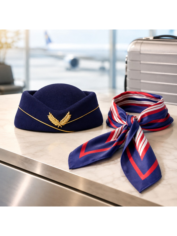 Kit hôtesse de l’air 2 pièces – Calot bleu et foulard rayé