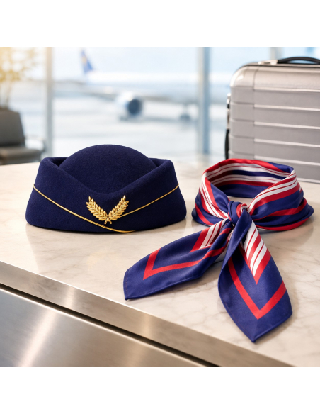 Kit hôtesse de l’air 2 pièces – Calot bleu et foulard rayé
