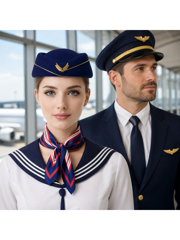 Kit hôtesse de l’air 2 pièces – Calot bleu et foulard rayé