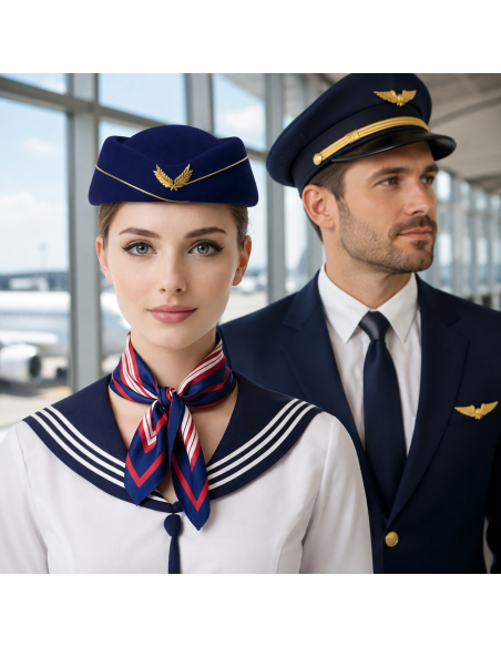 Kit hôtesse de l’air 2 pièces – Calot bleu et foulard rayé