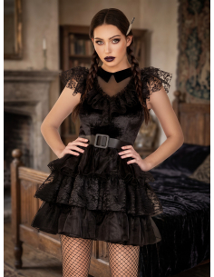 Déguisement Mercredi femme gothique luxe 3 pièces