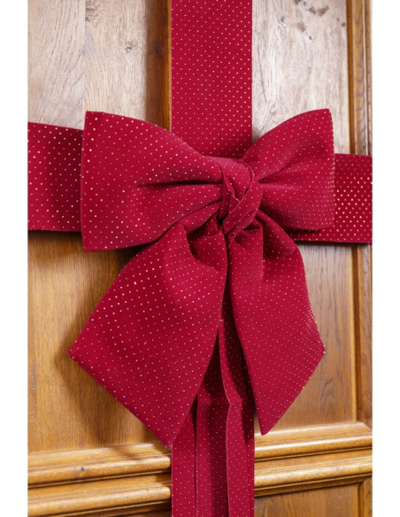 Décoration de porte Noël effet paquet cadeau avec grand nœud rouge – 42 x 46 cm