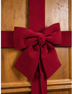 Décoration de porte Noël effet paquet cadeau avec grand nœud rouge – 42 x 46 cm