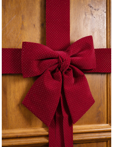 Décoration de porte Noël effet paquet cadeau avec grand nœud rouge – 42 x 46 cm