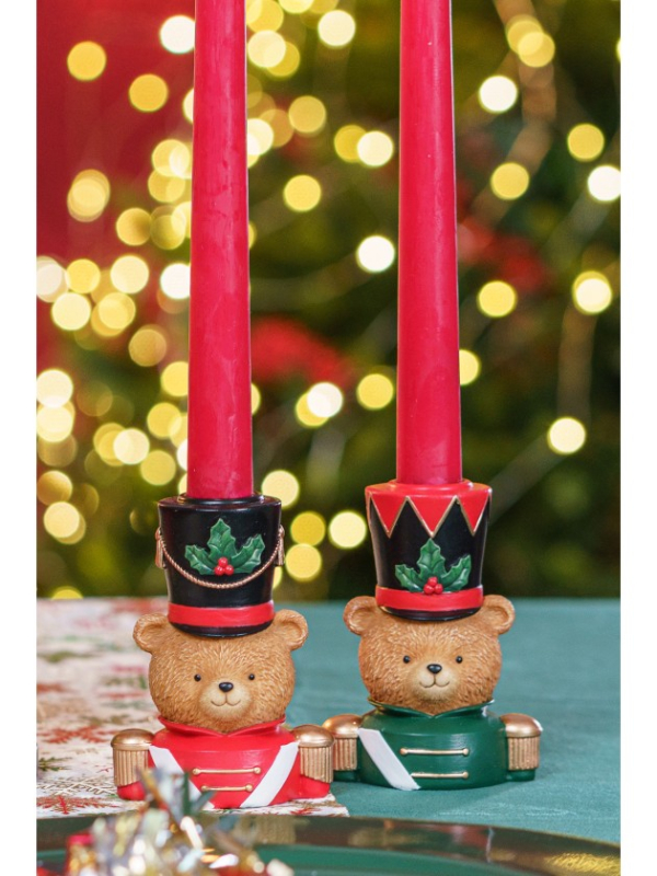 Bougeoir ours de Noël Barnabey en résine – 10 cm – 2 modèles assortis