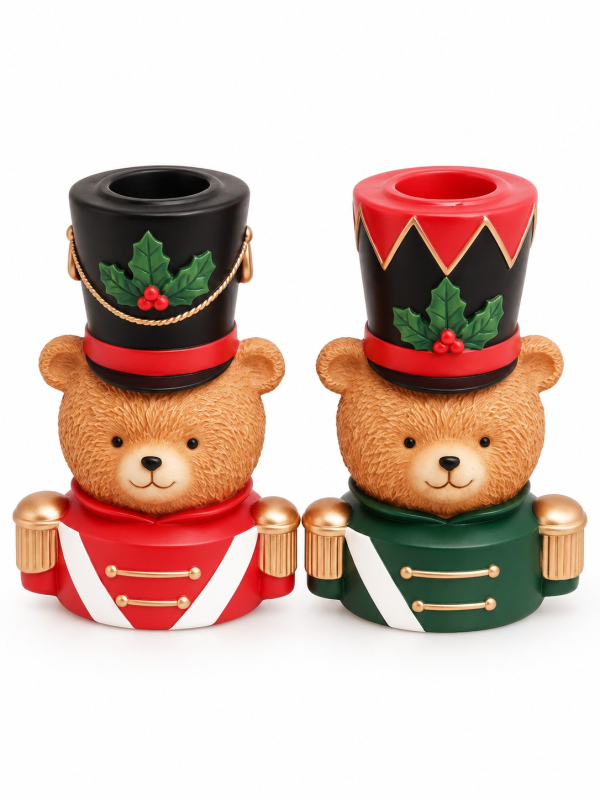 Bougeoir ours de Noël Barnabey en résine – 10 cm – 2 modèles assortis