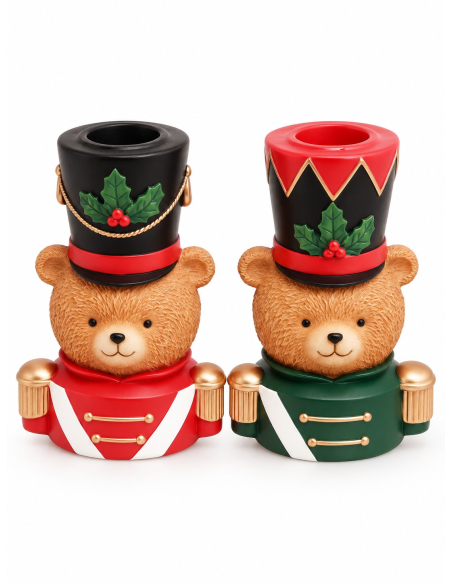 Bougeoir ours de Noël Barnabey en résine – 10 cm – 2 modèles assortis