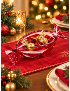 Coupelle bonbon de Noël en verre rouge transparent – 19,5 cm
