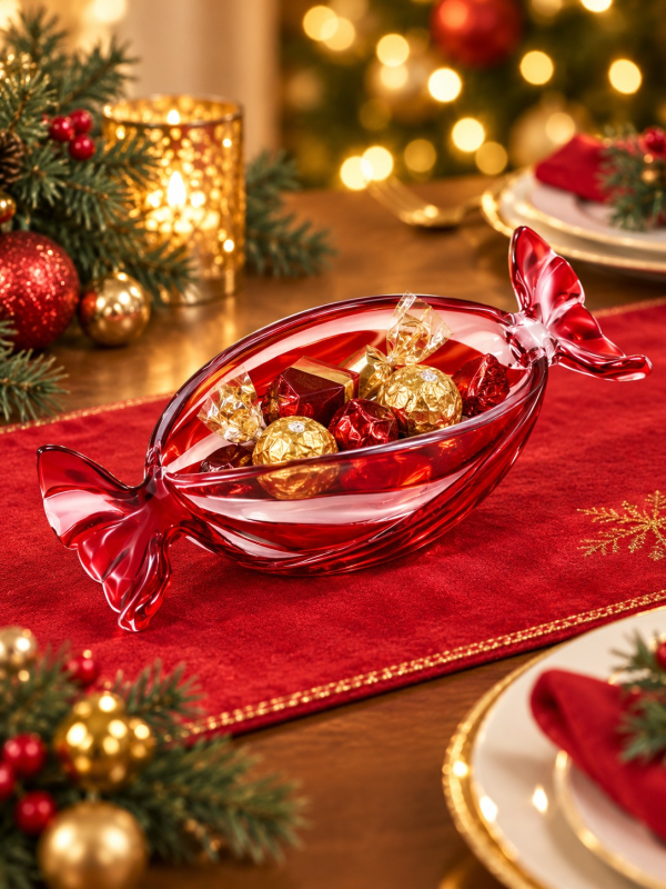 Coupelle bonbon de Noël en verre rouge transparent – 19,5 cm