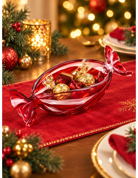 Coupelle bonbon de Noël en verre rouge transparent – 19,5 cm