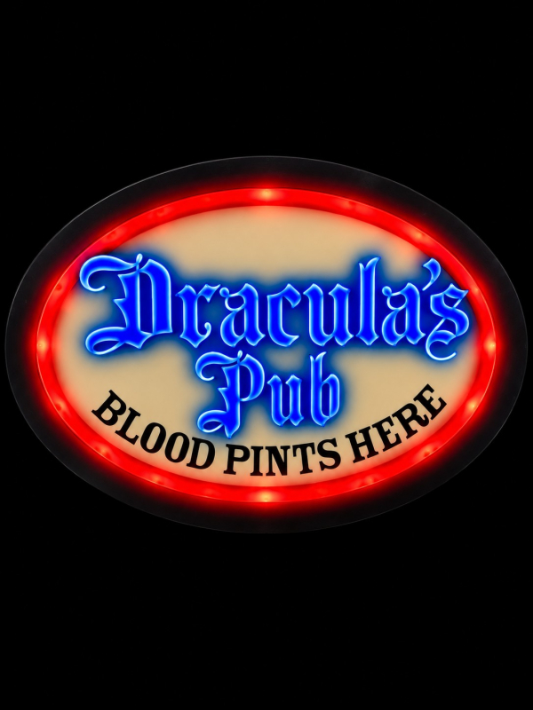 Enseigne néon Halloween Dracula's Pub – 55 × 38 cm