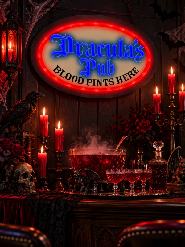 Enseigne néon Halloween Dracula's Pub – 55 × 38 cm