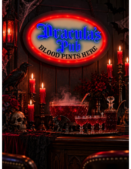 Enseigne néon Halloween Dracula's Pub – 55 × 38 cm