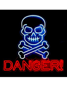 Néon crâne Danger Halloween – Enseigne lumineuse 60 × 64 cm 2