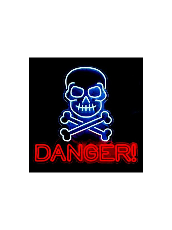 Néon crâne Danger Halloween – Enseigne lumineuse 60 × 64 cm