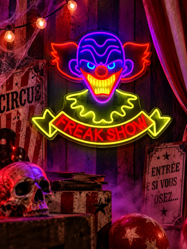 Lumière Néon Clown Freak Show – Décoration Halloween Cirque Maléfique