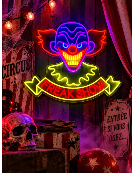 Lumière Néon Clown Freak Show – Décoration Halloween Cirque Maléfique