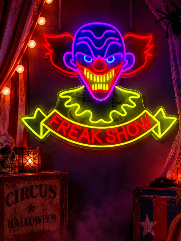 Lumière Néon Clown Freak Show – Décoration Halloween Cirque Maléfique