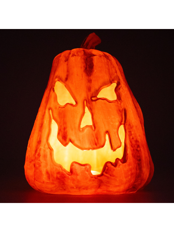 Citrouille Halloween lumineuse souriante effet flamme – 23 x 25 x 30 cm