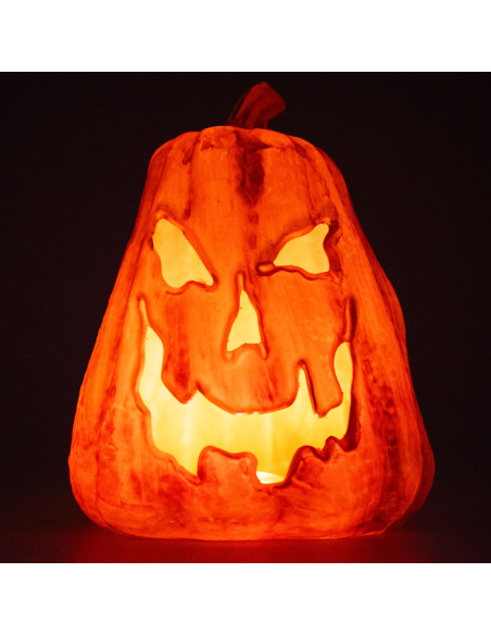 Citrouille Halloween lumineuse souriante effet flamme – 23 x 25 x 30 cm