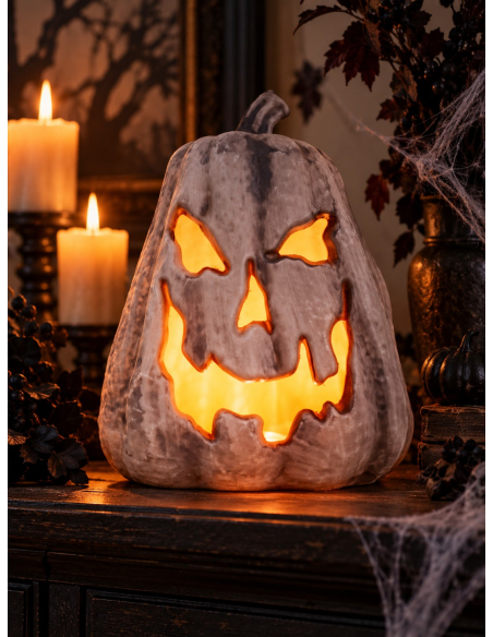 Citrouille Halloween lumineuse souriante effet flamme – 23 x 25 x 30 cm