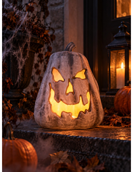 Citrouille Halloween lumineuse souriante effet flamme – 23 x 25 x 30 cm
