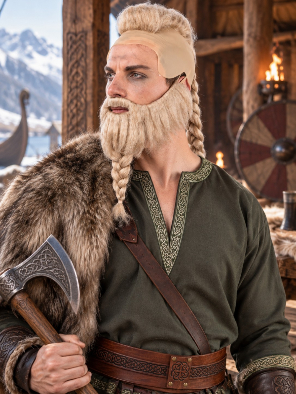Perruque Walhalla blonde avec barbe – Viking