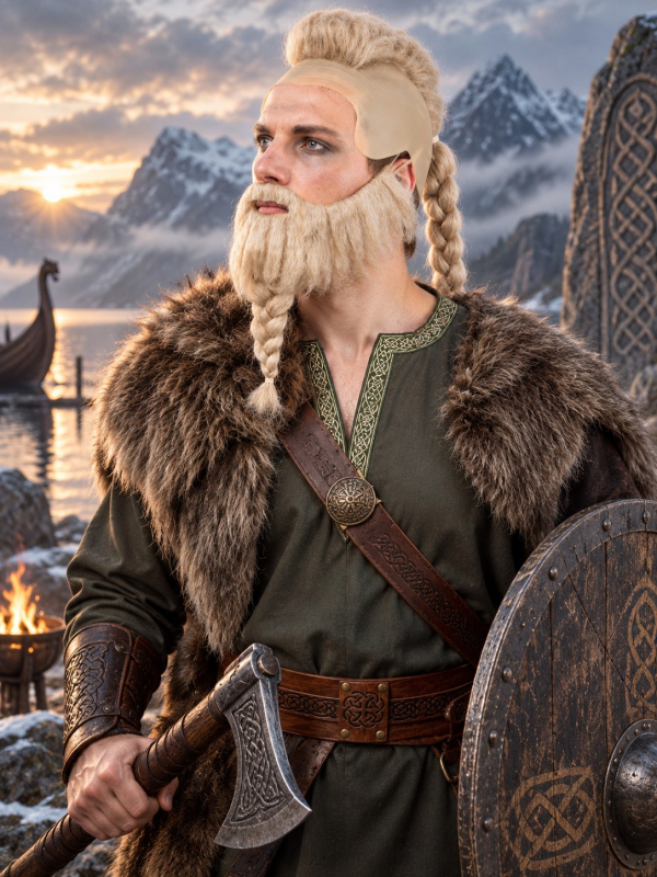 Perruque Walhalla blonde avec barbe – Viking