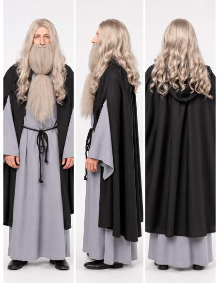 Perruque grise de magicien avec longue barbe