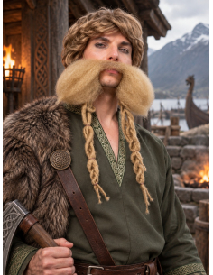 Barbe Viking blonde avec moustache et longues tresses 2