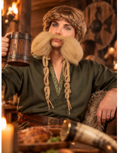 Barbe Viking blonde avec moustache et longues tresses