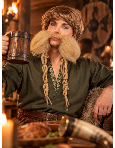 Barbe Viking blonde avec moustache et longues tresses