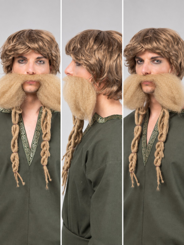 Barbe Viking blonde avec moustache et longues tresses