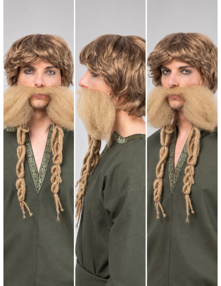 Barbe Viking blonde avec moustache et longues tresses