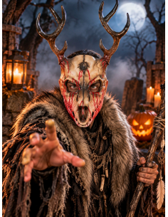 Masque créature à cornes effet crâne ensanglanté – Halloween