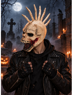 Masque tête de mort punk en latex avec crête osseuse – Halloween