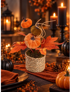 Petite décoration d’automne avec citrouilles – 14,5 cm