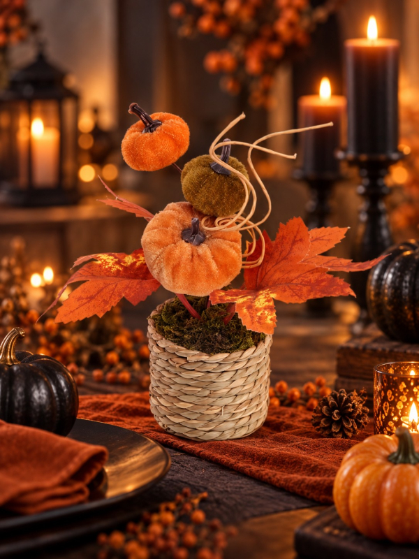 Petite décoration d’automne avec citrouilles – 14,5 cm