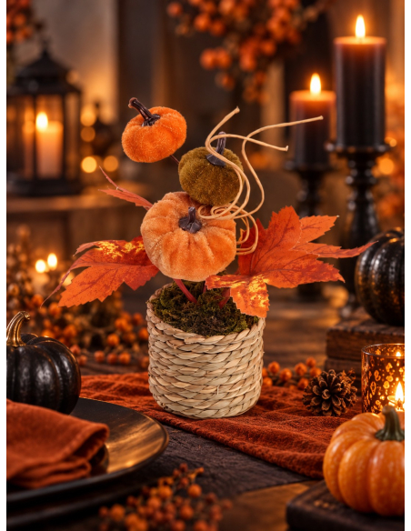 Petite décoration d’automne avec citrouilles – 14,5 cm