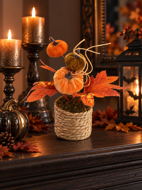 Petite décoration d’automne avec citrouilles – 14,5 cm