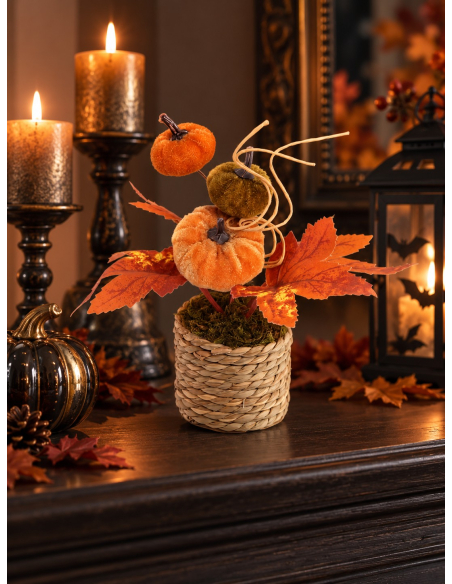 Petite décoration d’automne avec citrouilles – 14,5 cm
