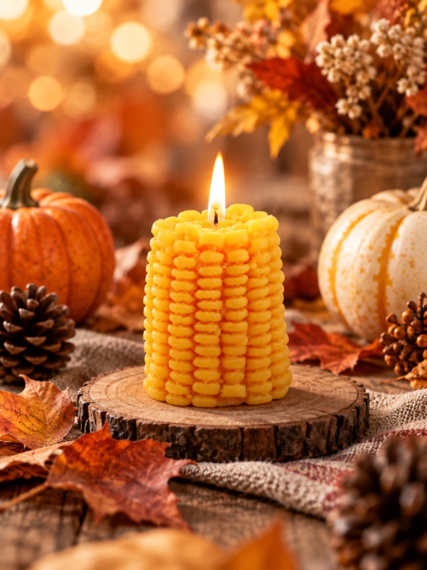 Bougie épi de maïs jaune pour déco d’automne – 6,5 × 5,3 cm